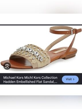 ISO Michael Kors Tan Jeweled Ankle-Strap Flat Sandal Hadden